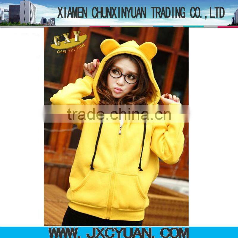 wholesale cheap custom hoodie with ears for women and girls yellow