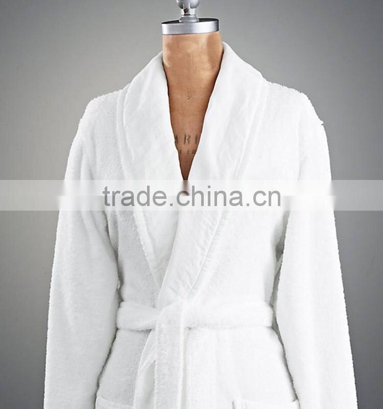 Hot sale white 100% cotton terry hotel robe, luxury bath robe