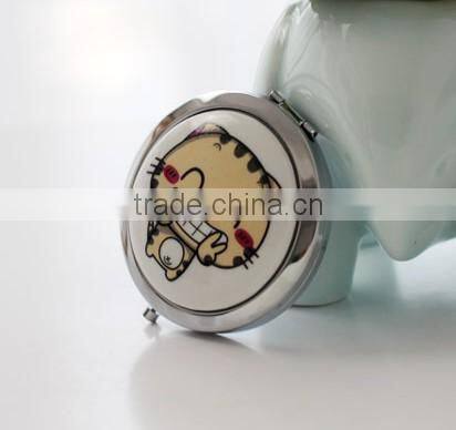 Round Metal Frame and Ceramic Cover Pocket Makeup Mirror with Varied Pattern Hot Sell in 2014,Mini Hand Compact Cosmetic Mirror