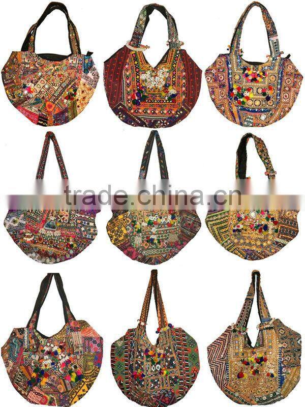 tribal ethnic bags with embroidery, tassels, pom-pom and coin