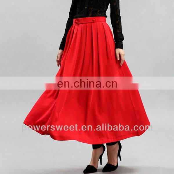 European American Style Women Fashion Pleated Long Skirt Woven Fabric