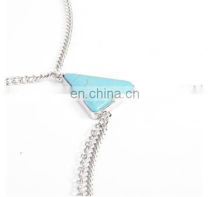 Sexy Beach Cross Bikini Body Belly Waist Chain Triangle Turquoise Tassel Necklace