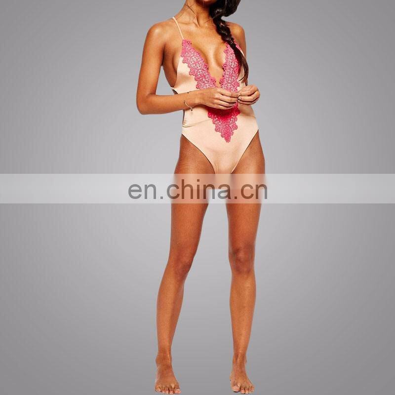 Wholesale Products Girl Embroidered Sexy swimming Wear Deep V-neck Swimsuit Backless Beachwear Cross Bandage Apparel