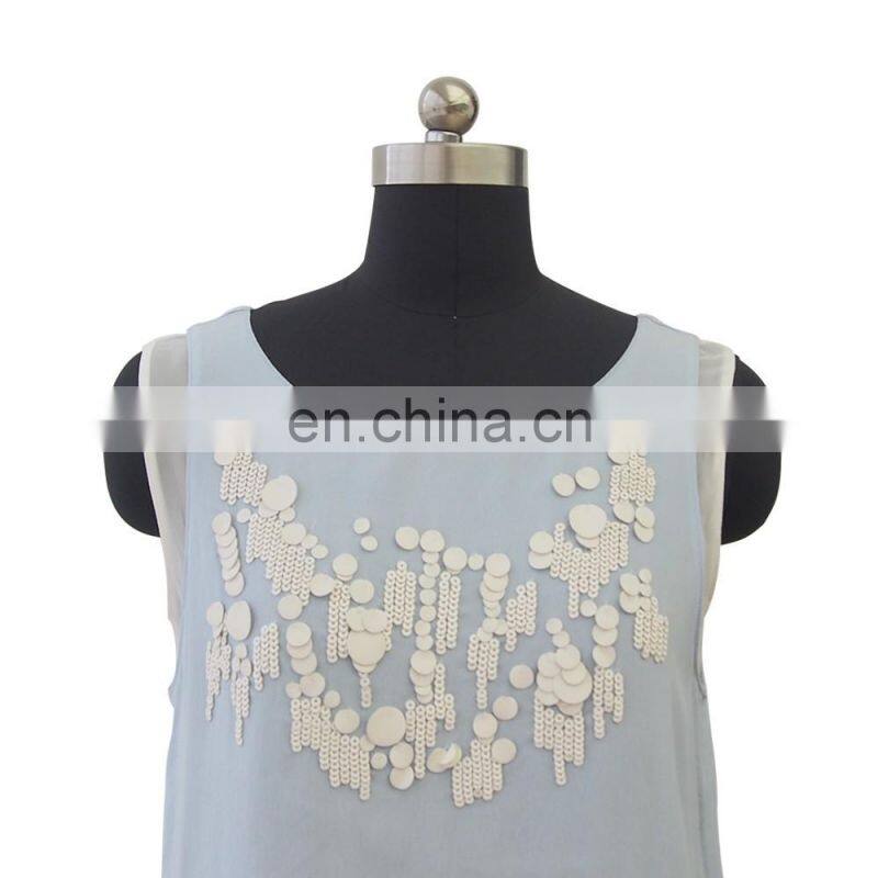 Summer ladies fashion high quality sleeveless blue chiffon blouse