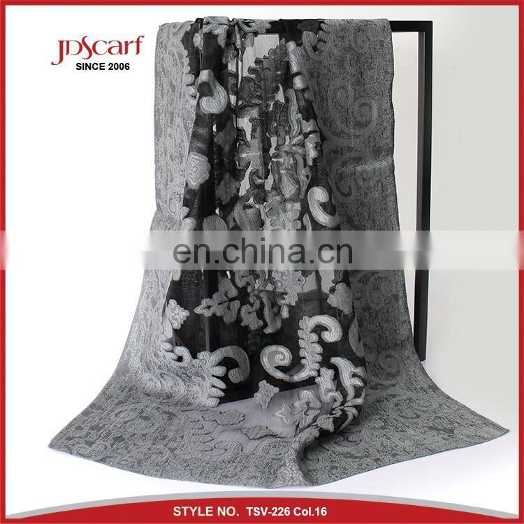 Super quality burnout flower pattern silky viscose shawl scarf