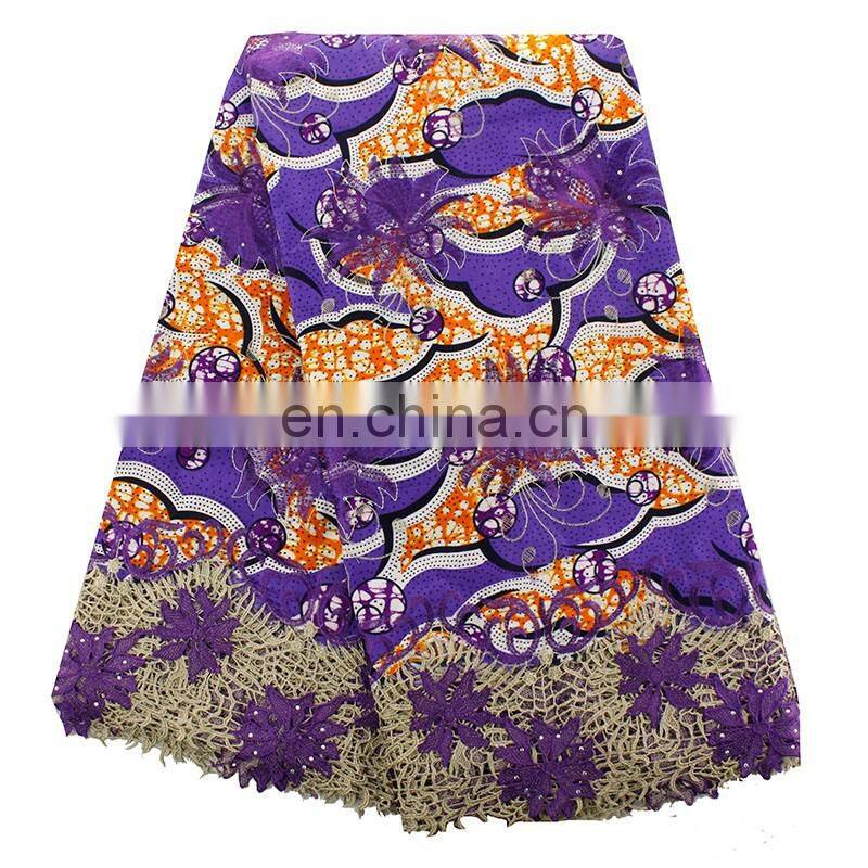 Nigeria new fashionable fabric print wax mix guipure lace fabric