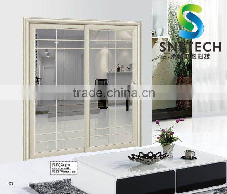 ivory wood frames tempered glass for partition sliding doors