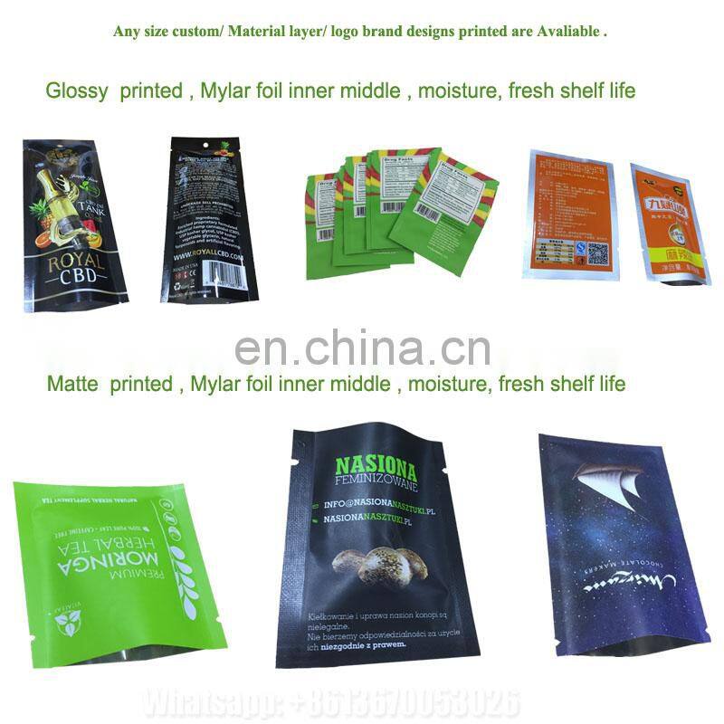 Gold Printed Cosmetic Sealed Bag Small Size Tea Sachet Food Plastic Snack Heat Seal Gravure Printing Three Side Sealed Bag