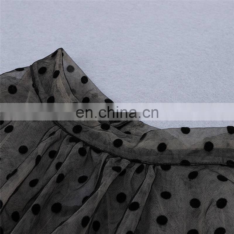 stand neck mesh dot synthetic leather skirt Long Sleeve Sexy Swear Club Wear Tight Wear