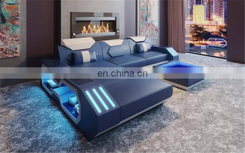 modern design leather corner sofa bed high quality living sofa cum bed with led lights