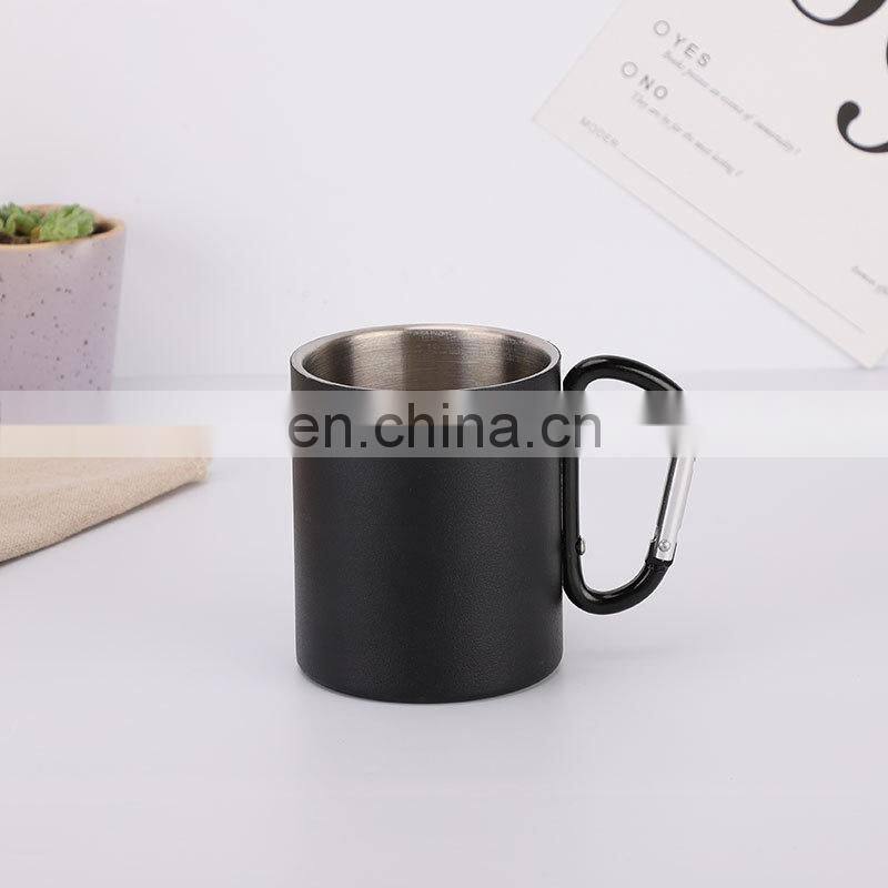 High Quality 220ML Double Walled Stainless Steel Mug with Carabiner Handle