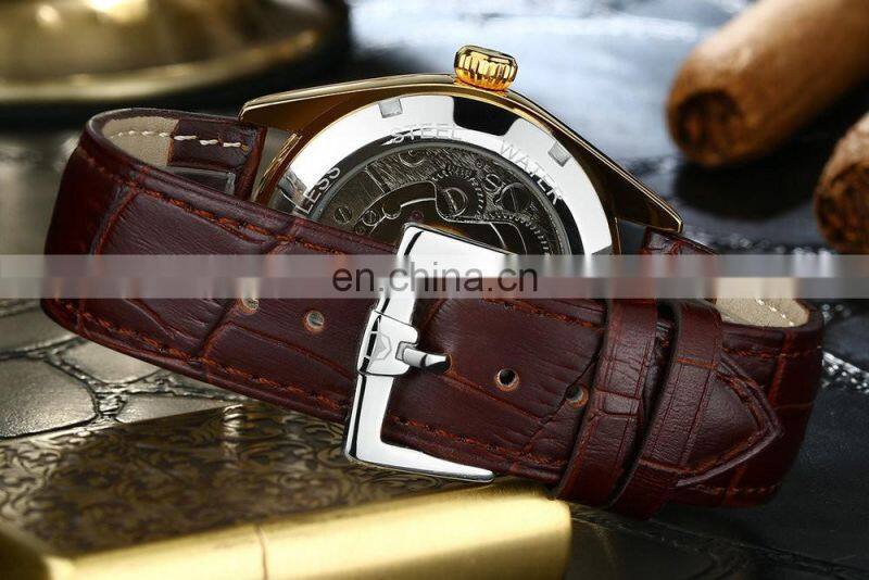 AILANG 8503G Luxury Hardlex Diamond Watch Automatic Mechanical Leather Band Wristwatch Diamond Decoration Men Watch
