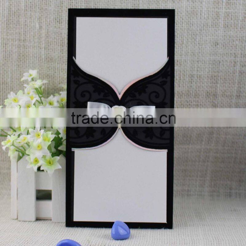 2016 Stylish Nice Luxury Unique Black Flocking Wedding Invitation Card