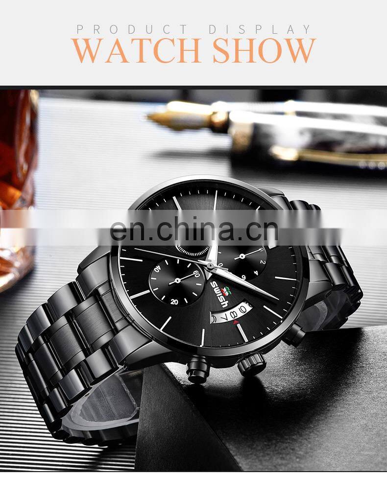 SWISH SW917 Brand Men's Watch Imported Quartz Movement Rolling Date 30M Waterproof Simple Wind Stainless Steel Men Sports Watch