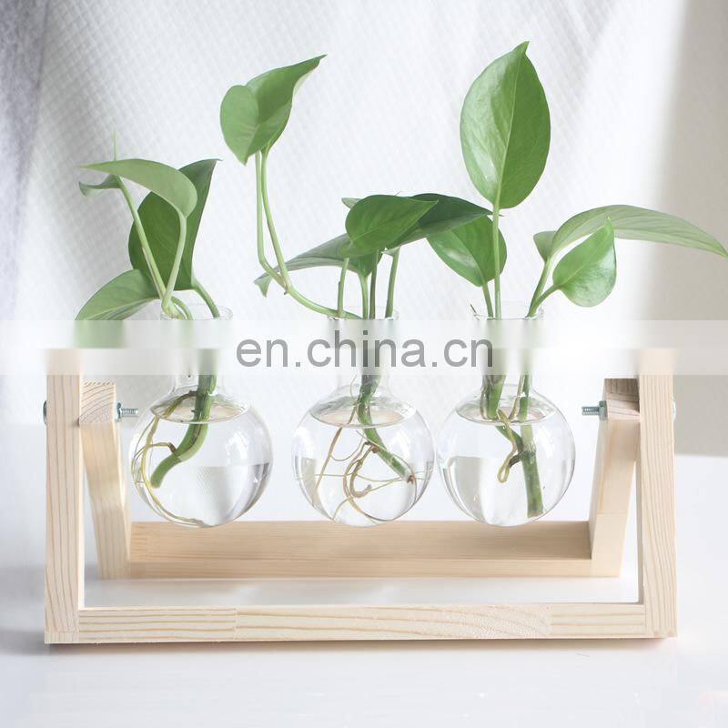 Terrarium Creative Hydroponic Plant Transparent Vase Wooden Frame vase decoration Glass Tabletop Plant Bonsai Decor flower vase