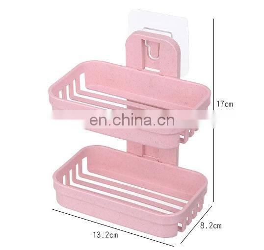 Wall Mounted Double Layer Soap Dish Punch-Free Drawer Draining Holder Kitchen Sponge Storage Box Bathroom Organizer Rack