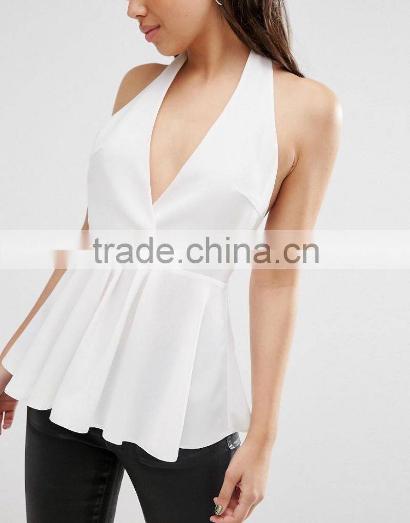 Sexy white colour lady blouse designs v neck fashion girls party wear tops