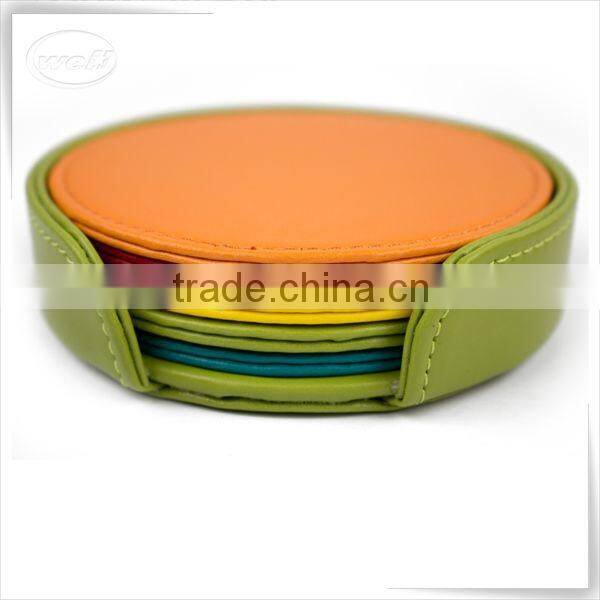 eco-friendly pu leather unique beverage drink coaster sets