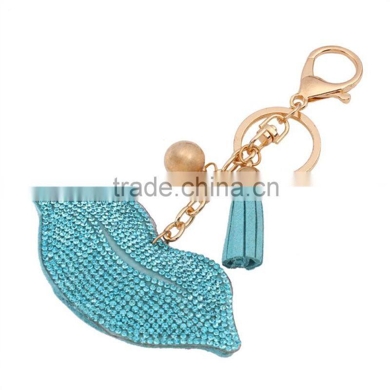 2016 Fuchsia Keychain Lipstick Pendant Keychain Bling Crystal Custom Keychain 18K Gold Plated Keyring Lobster Clasp
