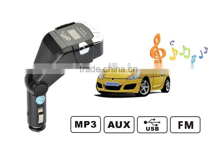 Black Bluetooth Wireless FM Transmitter Handsfree Car Kit MP3 Player with LCD Display USB TF Card Slot and Aux-in charger
