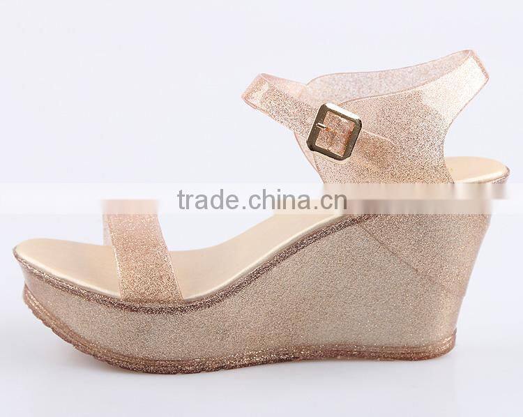 2016 best selling plastic ladies shoes fashion pvc jelly shoes straps wedge melissa shoes ss16
