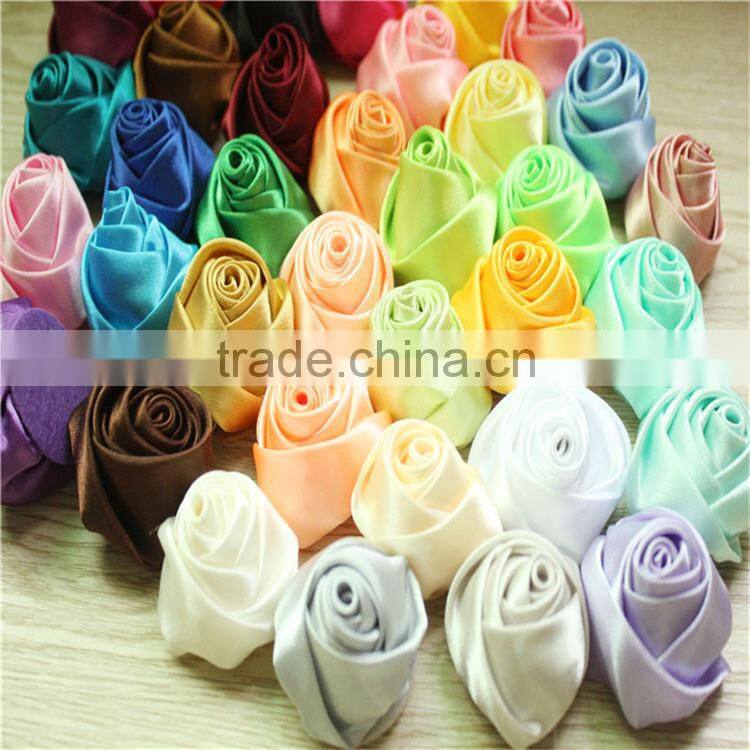 2pcs Shabby Chic Baby Doll lavender grey Satin Ribbon Rose Flower Applique Hair Bow