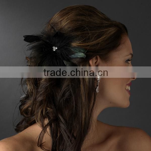 Bridal Crystal Black Feather Fascinator Clip Wedding Hair Accessories