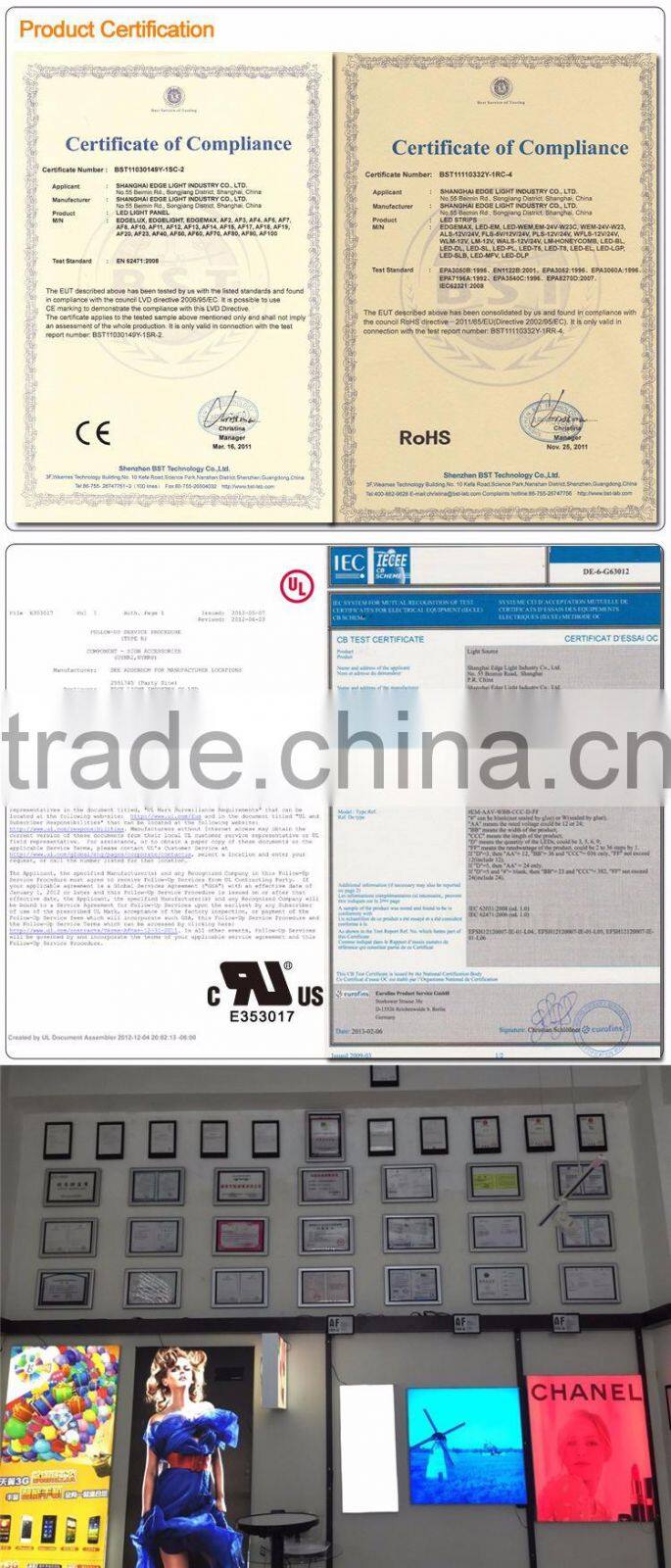 Edgelight AF50 aluminum high quality frameless textile LED light box which made in Shanghai