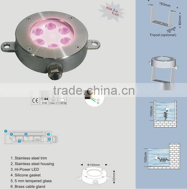 6W LED Fountain Lamp, DC24V, Edison LED, 15/30/45/60degree,150*32mm, IP68