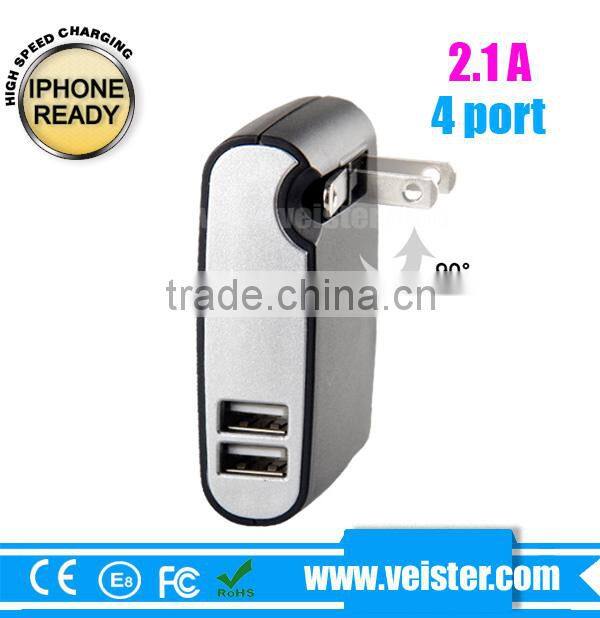 5V 2.1A Mini 4 Usb ac Wall Charger for Samsung