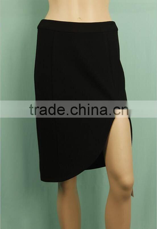 2016 Formal wear High waisted front split mature lady black skirt