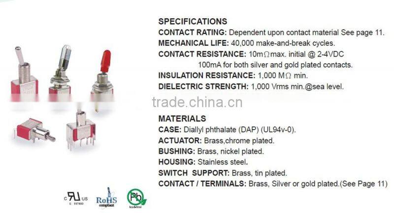 3P 4P SP DP GOLD PURE-TIN Miniature Toggle Switch
