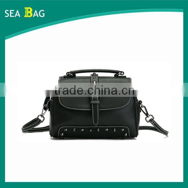 2016 Fashion Rivet Black Leather Satchel tote bag With Two Style Straps In Chinese Alibaba