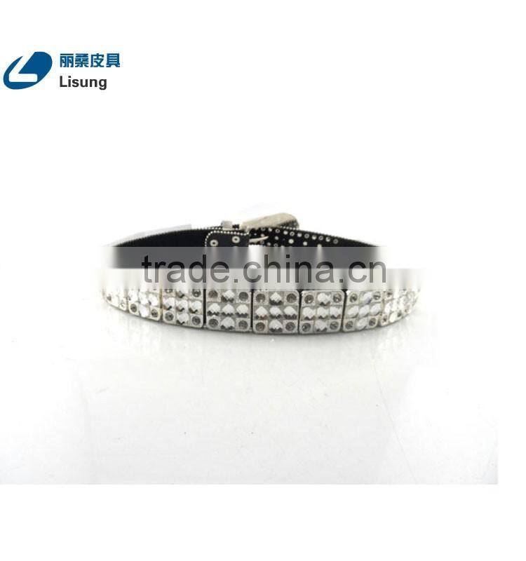 Western Cowhide Belt With Clearly Prism Cut Crystal Studded Rhineston Belt