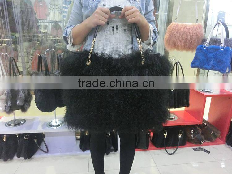 Mongolia Sheep Fur Handbag Genuine Lamb Fur Tote Bags