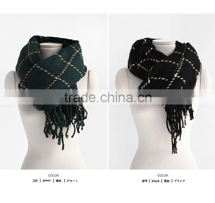 Women Ladies Wool Blend Tartan Neck Stole Plaid Grid Tassel Scarf Wrap