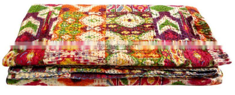 RTHKG-3 Kantha Stitching Vintage Fruit Printed Traditional Cotton Fabric Patchwork Gudri Throw Bedspread Wholesaler Jaipur