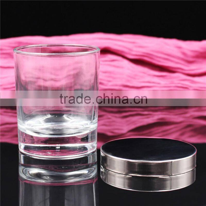 luxury thick bottom clear glass scented candle jars with metal lid
