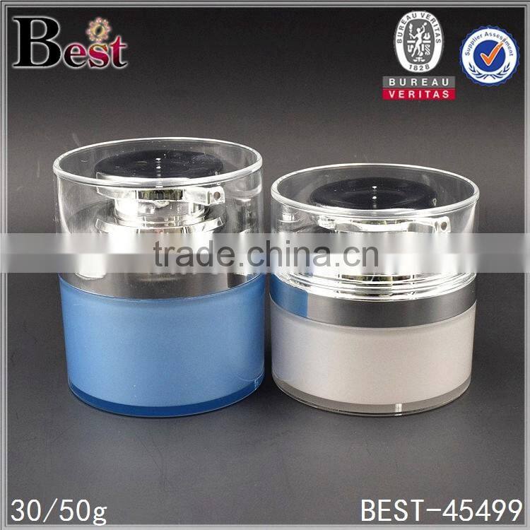 50g blue plastic luxury cosmetic acrylic airless jars for cream silver pump