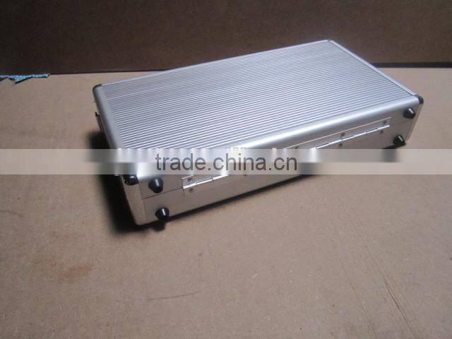 Silver aluminum computer with foam inserts box small round thin aluminum computer case with belt