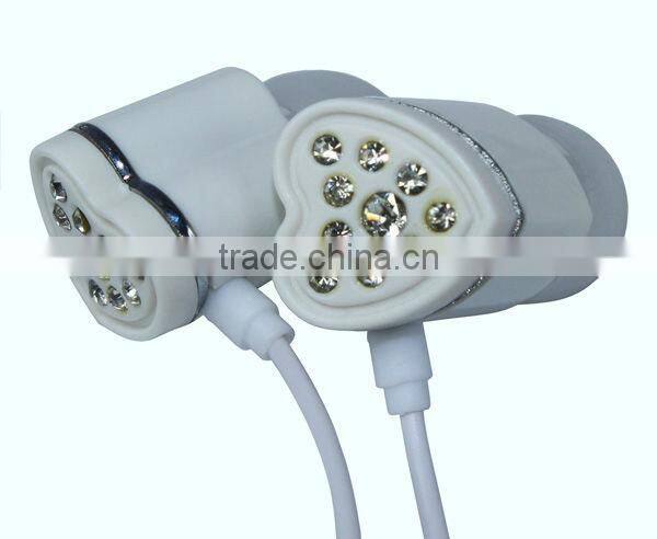 Heart shape little diamond earphones with mic for mobile phone