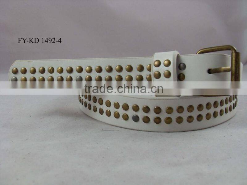 white PU leather metal studded belt
