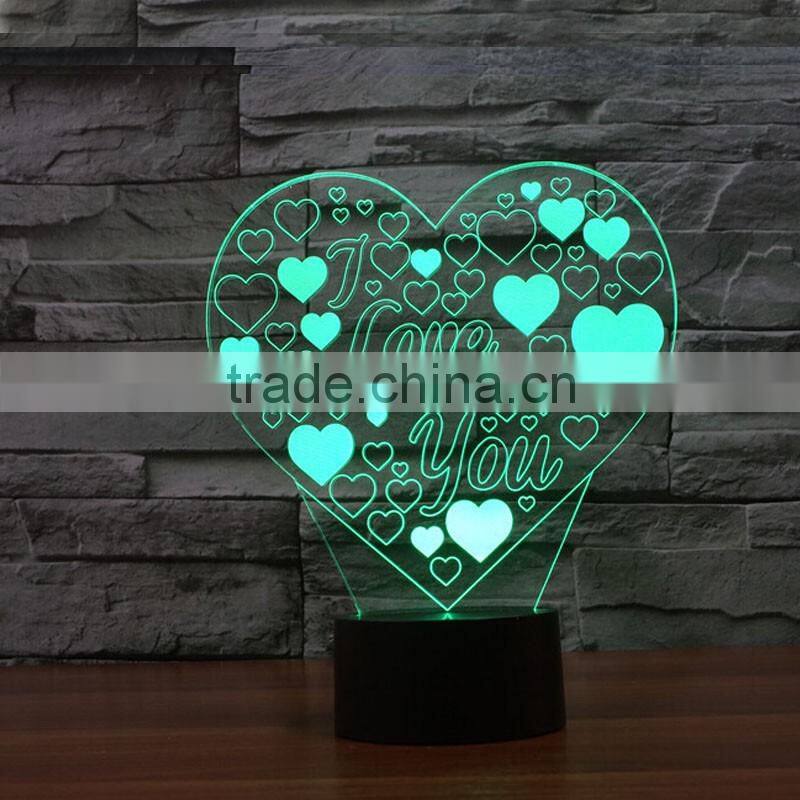 Wedding Decoration Arcylic 3D Sculpture LED 7 Colors Flashing Touch Control Night Light Costumize