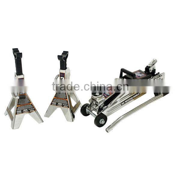 2 Ton Chrome Combo - 2 Ton Trolley Jack and Pair of Chrome Stands