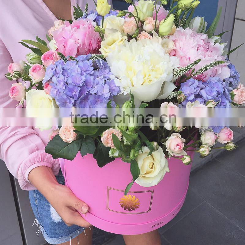 Hot sale Storage Box of waterproof paper round flower box With Lid Ribbon Handle