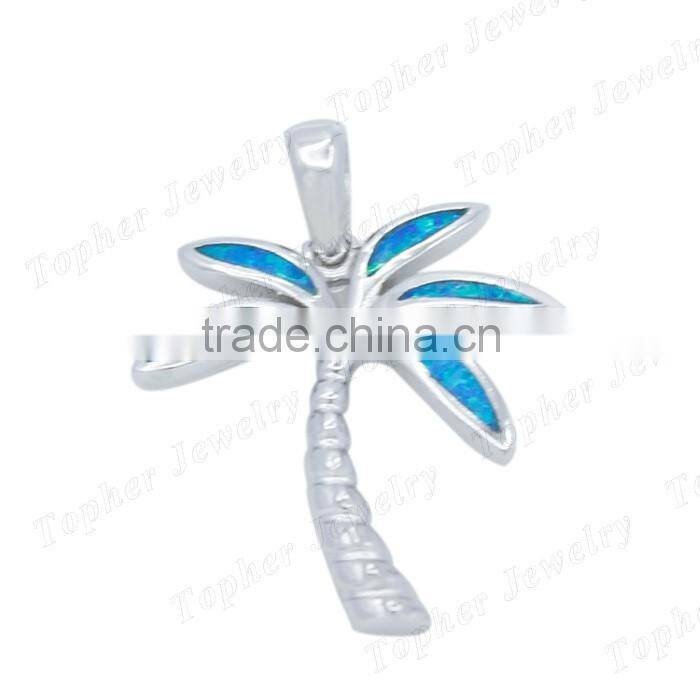 wholesale coconut tree shaped opal pendant simple 925 silver jewelry