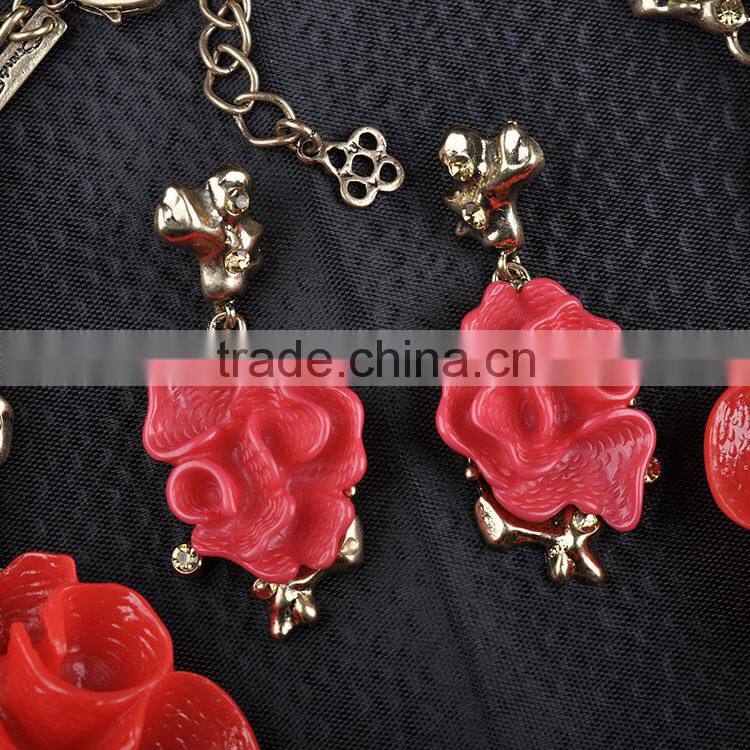Hot resin necklace earring flower jewelry set