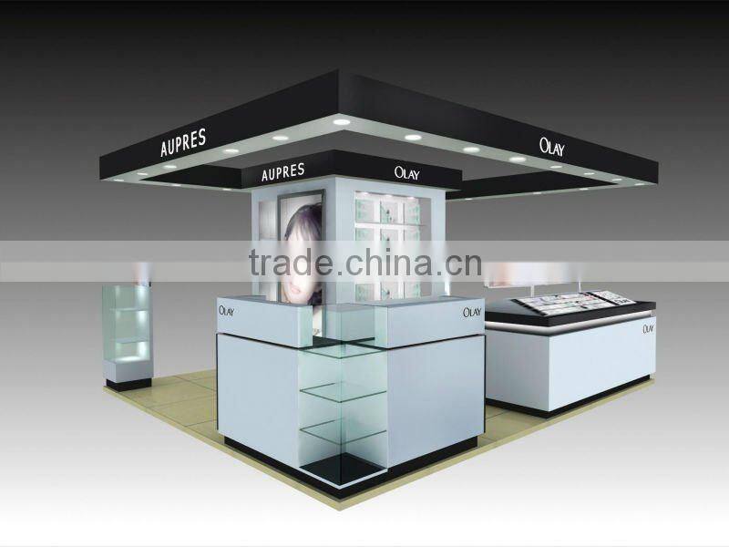 High end cosmetic mall kiosk makeup display showcase cosmetic display showcase with shine led light for sale