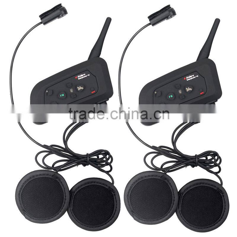 2016 updated soft Earphone! 2 pcs V4 Motorcycle Helmet Bluetooth Intercom Headset with FM for 4 Riders 1200m Wireless Interphone