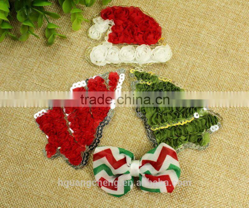 Christmas! handmade chiffon red green rosettes flowers with elastic